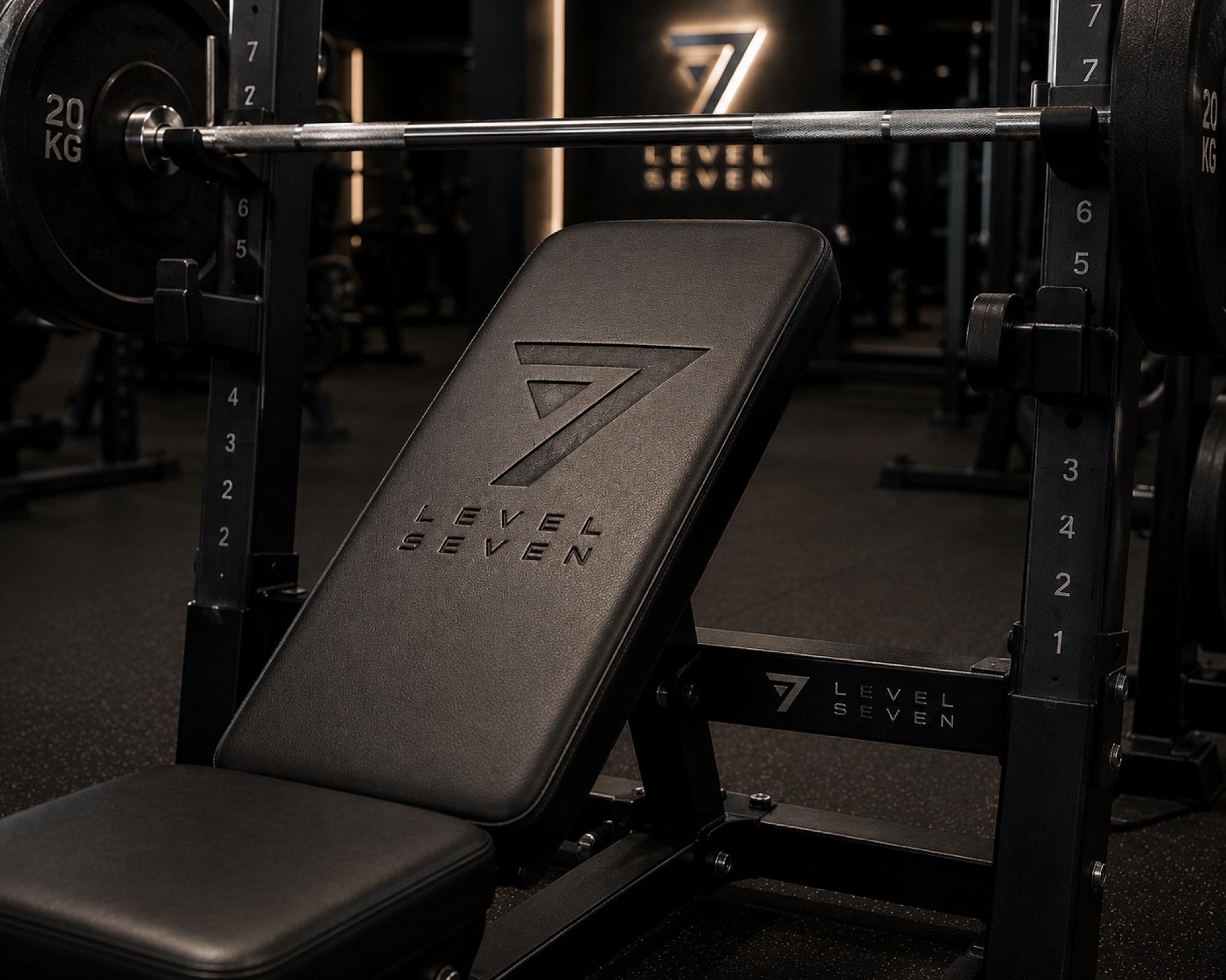 Level Seven branded bench