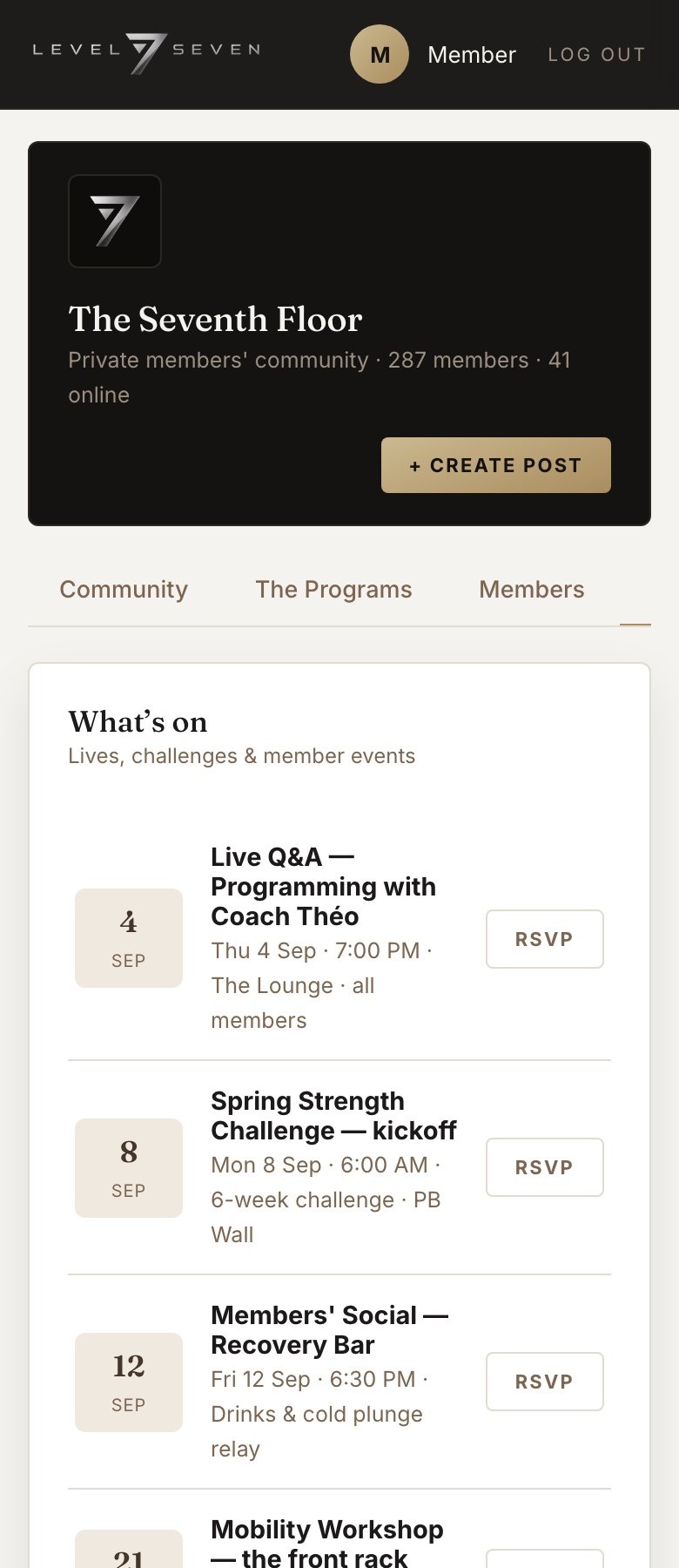 Events calendar on mobile